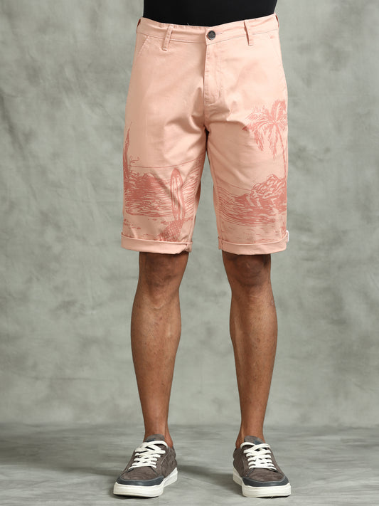 Printed Stretchable Pink Shorts