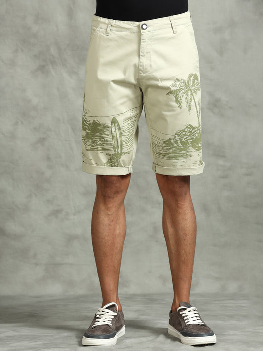 Printed Stretchable Green Shorts