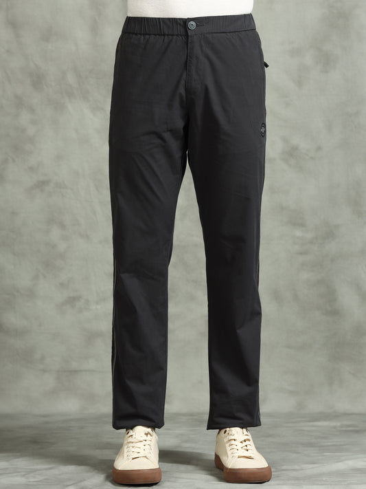 Elasticated Waist Zip Pocket Dark Grey Lounge Pants with Side Tape
