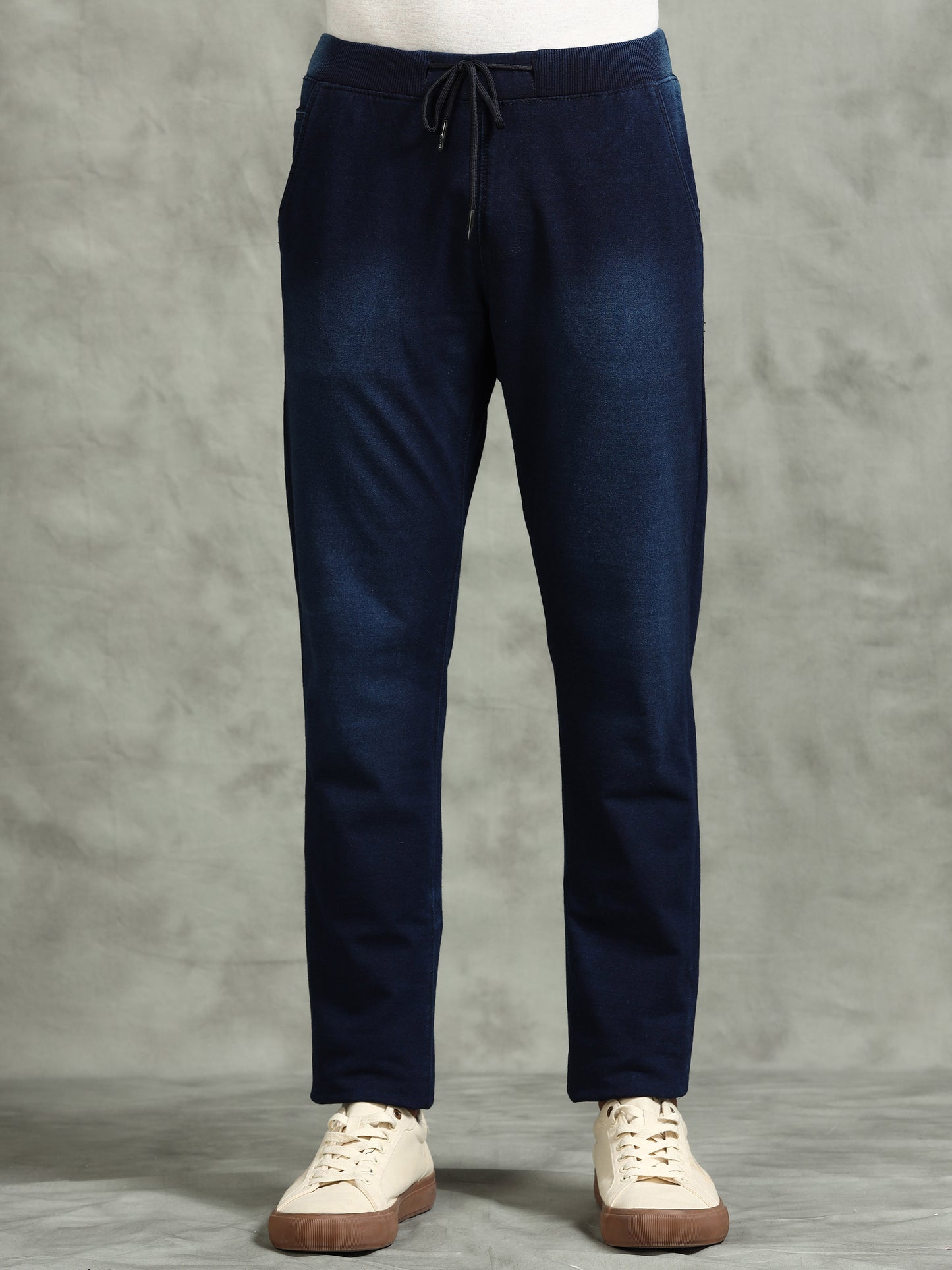 BEEVEE Men's Denim Solid Regular Fit Three Pocket Elasticated Waist Band Drawstring Casual Jeans