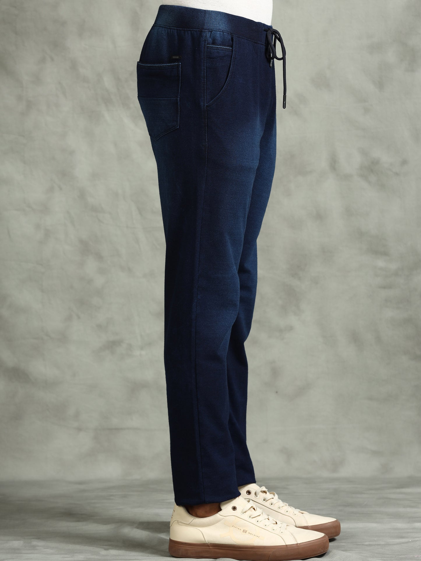 BEEVEE Men's Denim Solid Regular Fit Three Pocket Elasticated Waist Band Drawstring Casual Jeans