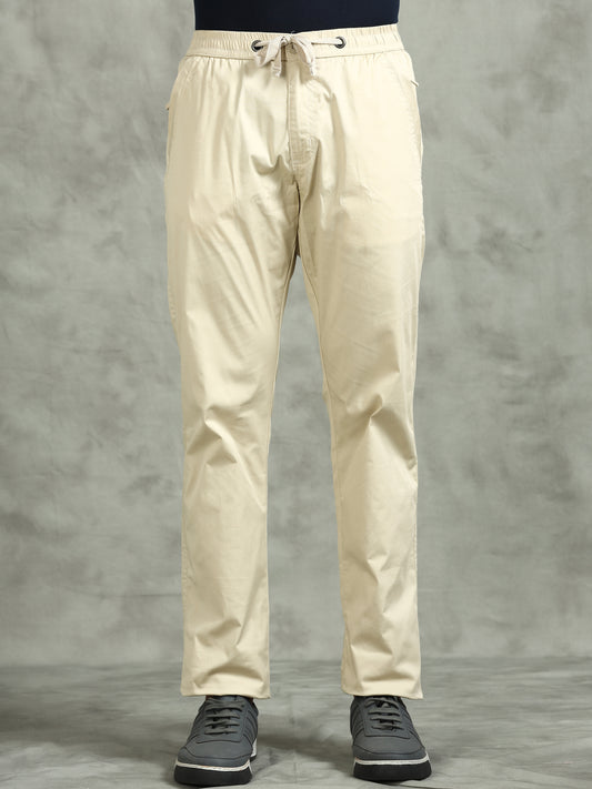 Elasticated Waist Zip Pocket Stretchable Beige Lounge Pants
