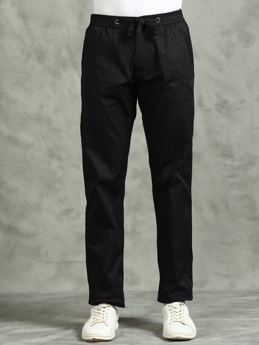 Elasticated Waist Zip Pocket Stretchable Black Lounge Pants