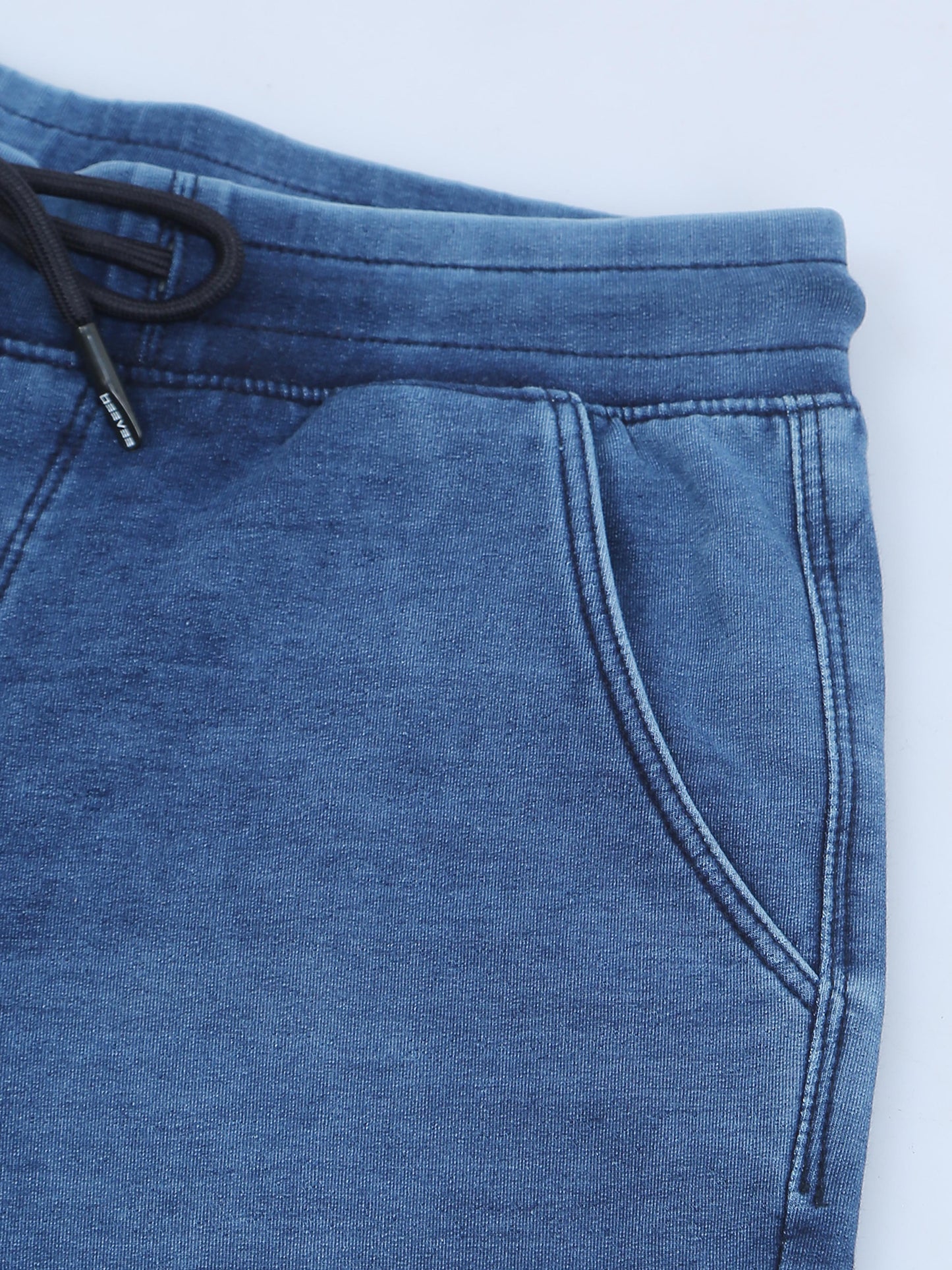 BEEVEE Men's Denim Solid Regular Fit Three Pocket Elasticated Waist Band Drawstring Casual Jeans
