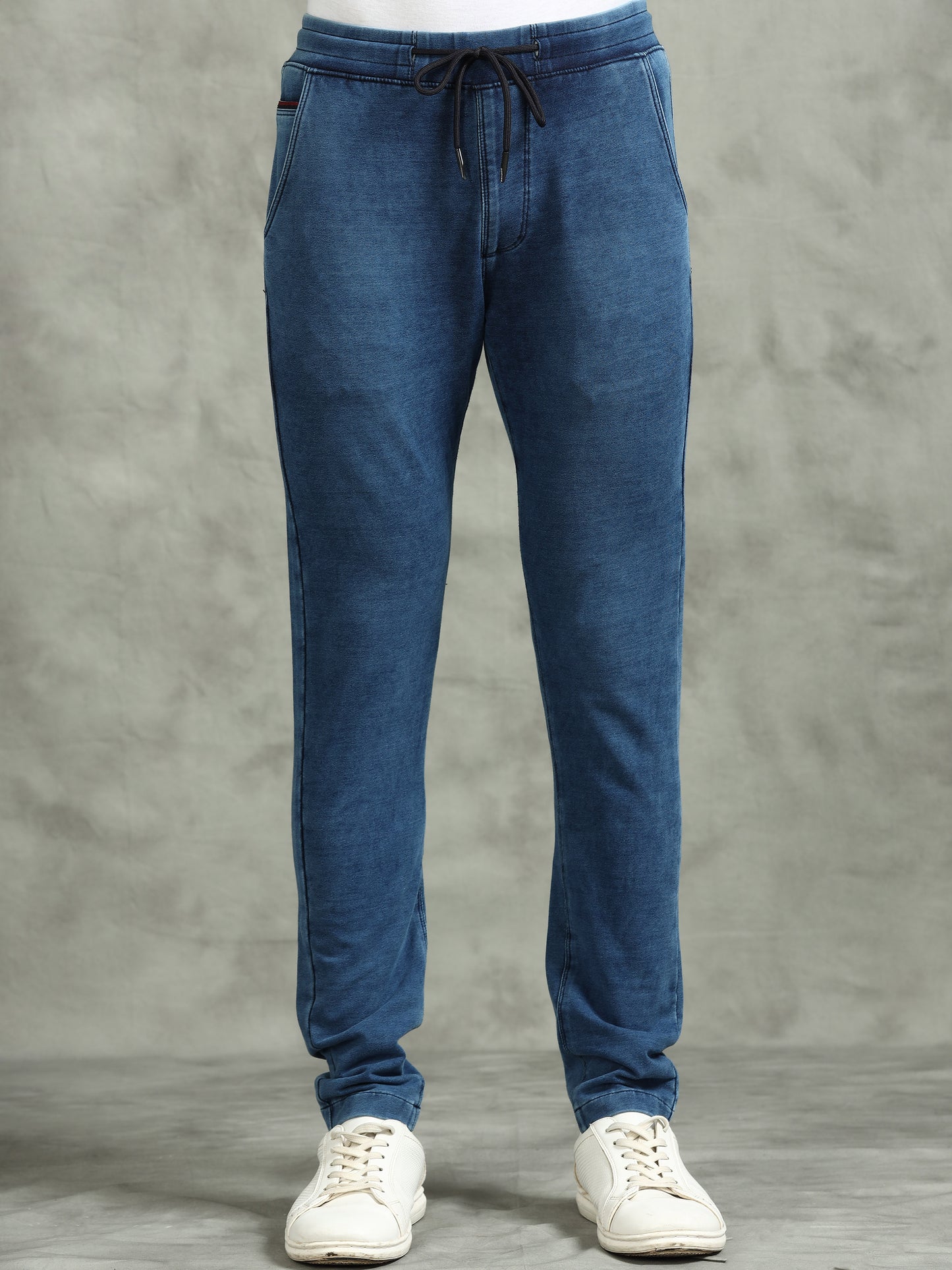 BEEVEE Men's Denim Solid Regular Fit Three Pocket Elasticated Waist Band Drawstring Casual Jeans
