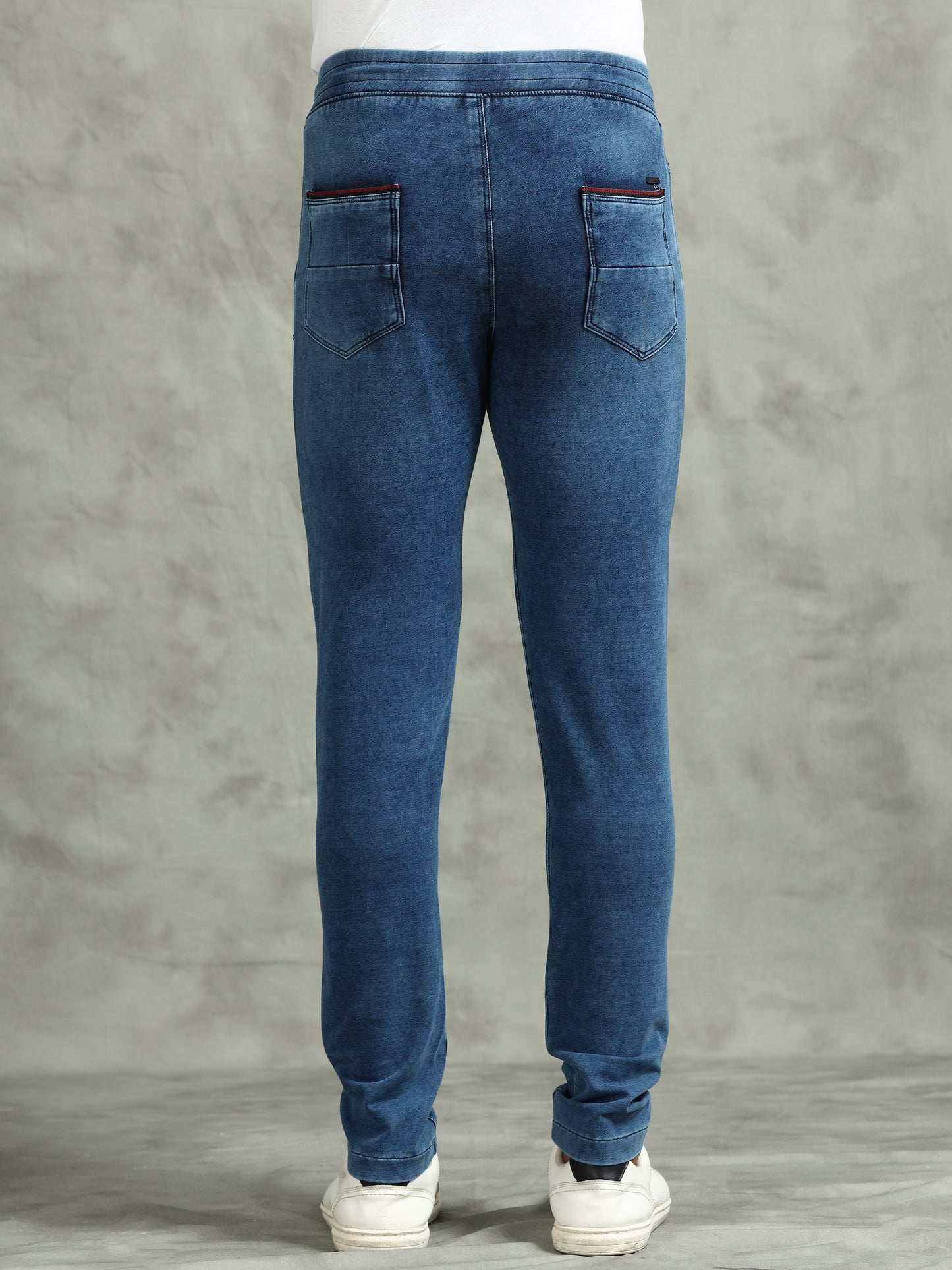 BEEVEE Men's Denim Solid Regular Fit Three Pocket Elasticated Waist Band Drawstring Casual Jeans
