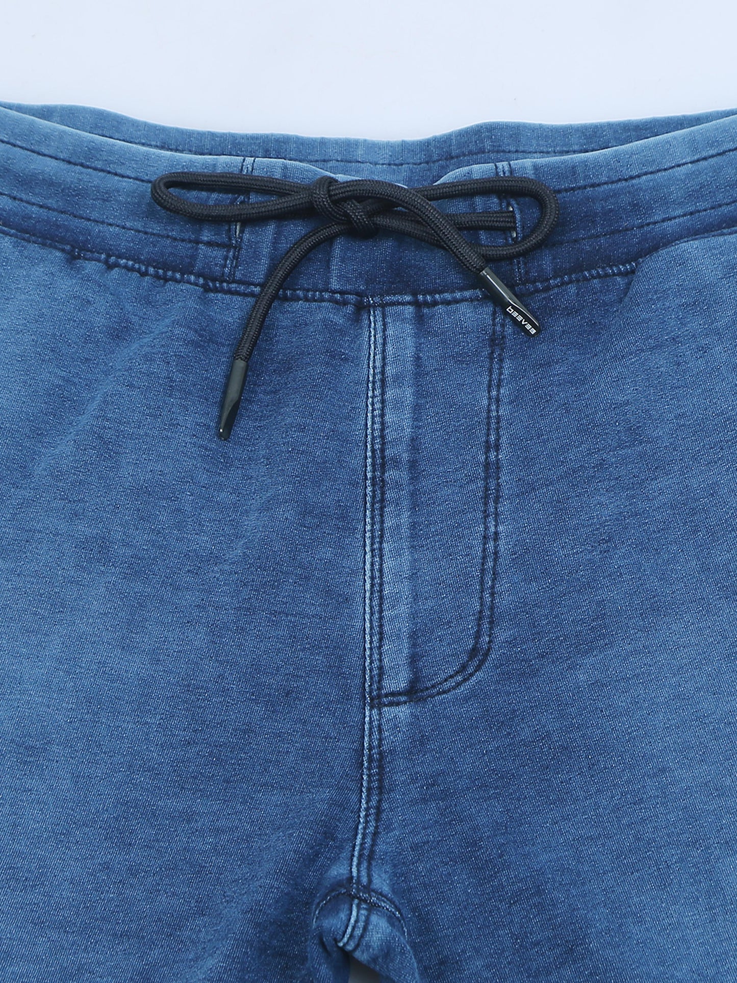 BEEVEE Men's Denim Solid Regular Fit Three Pocket Elasticated Waist Band Drawstring Casual Jeans
