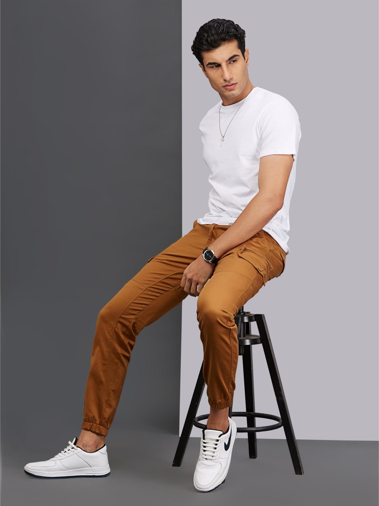 Multi Pocket Stretchable Beige Cargo