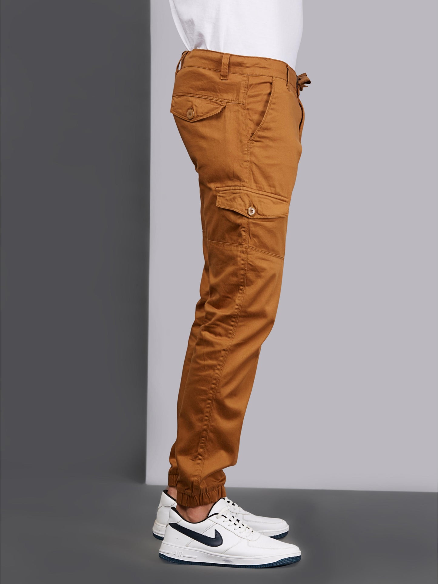 Multi Pocket Stretchable Beige Cargo