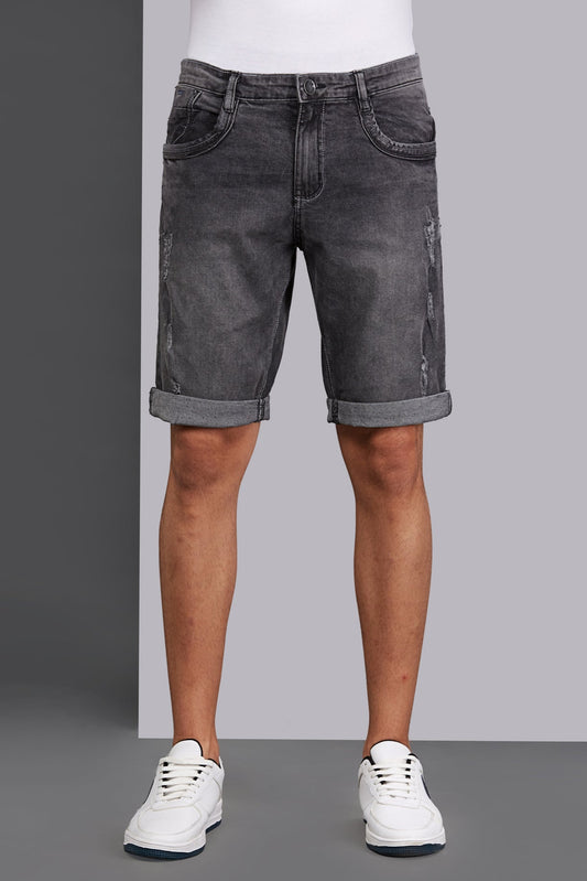 Washed Stretchable Black Denim Shorts