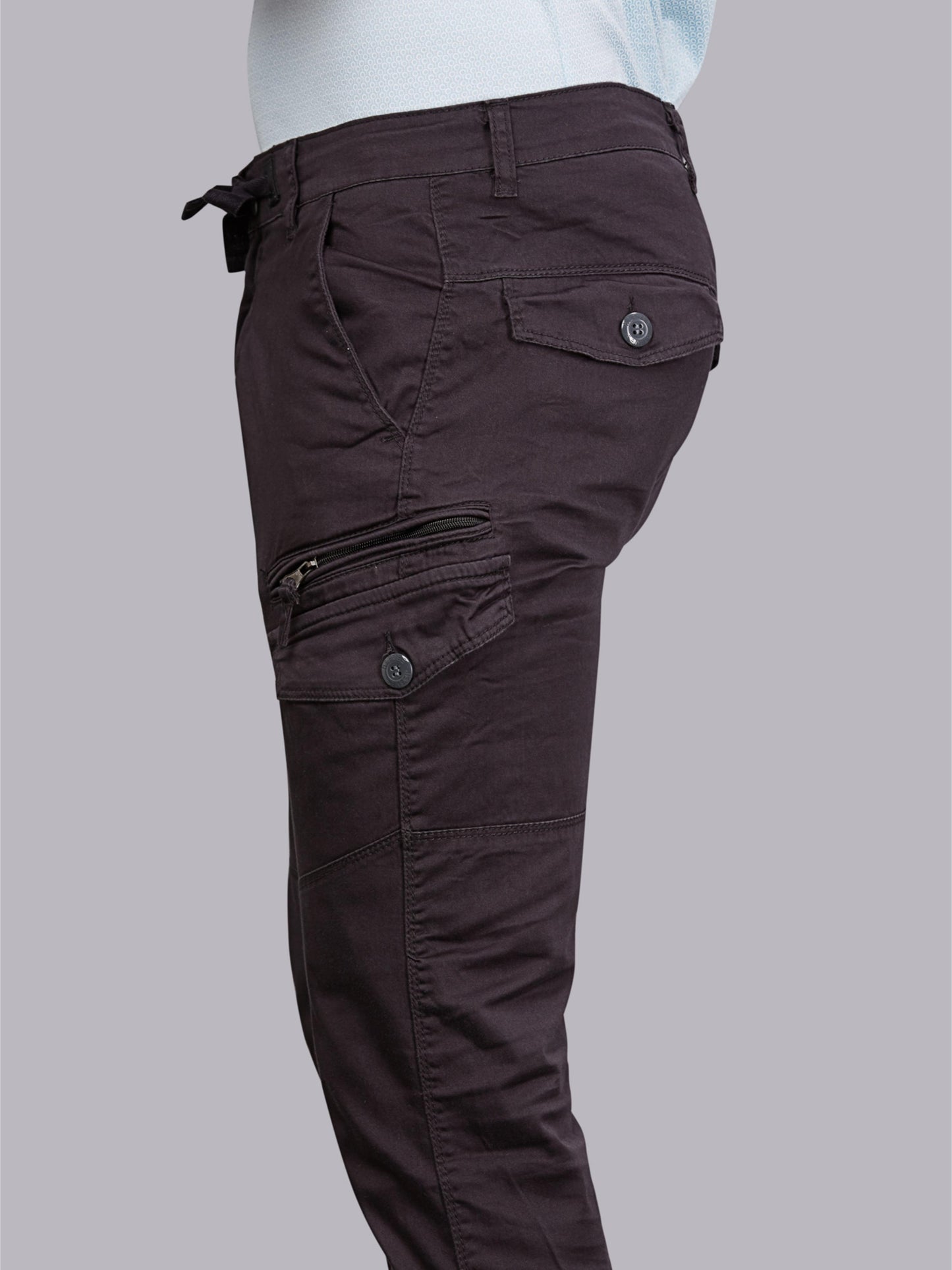Multi Pocket Stretchable Grey Cargo