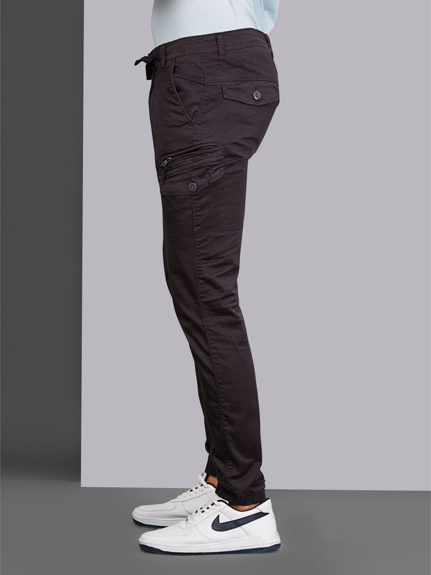 Multi Pocket Stretchable Grey Cargo