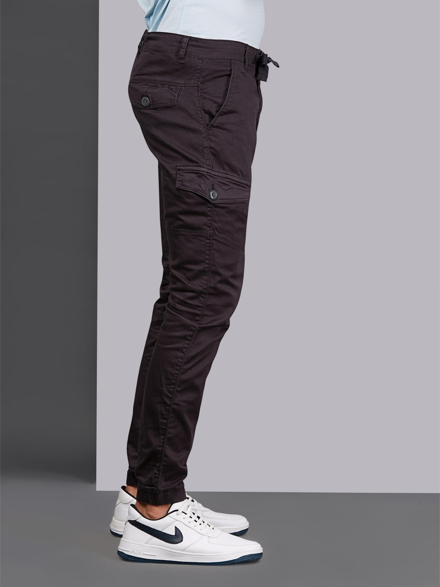 Multi Pocket Stretchable Grey Cargo