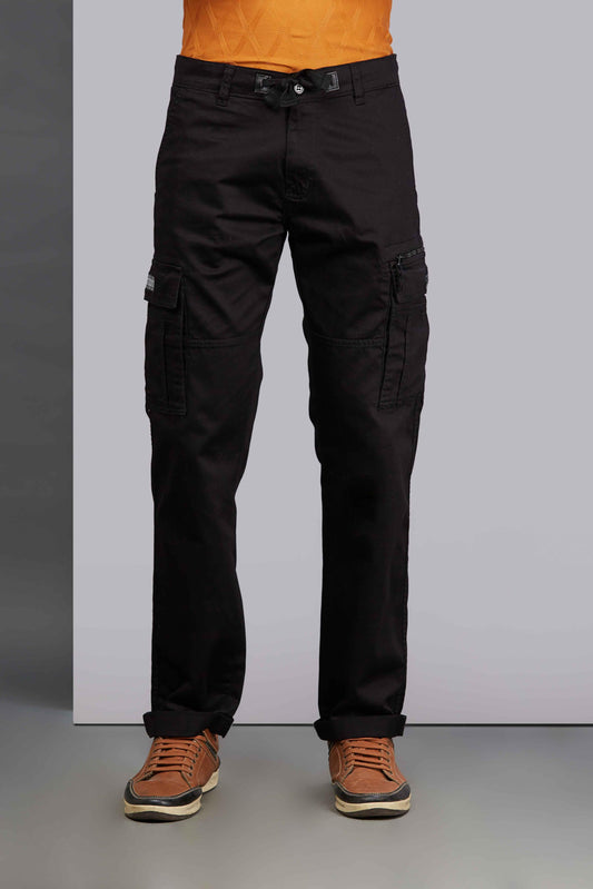 Zip Pocket Stretchable Black Cargo