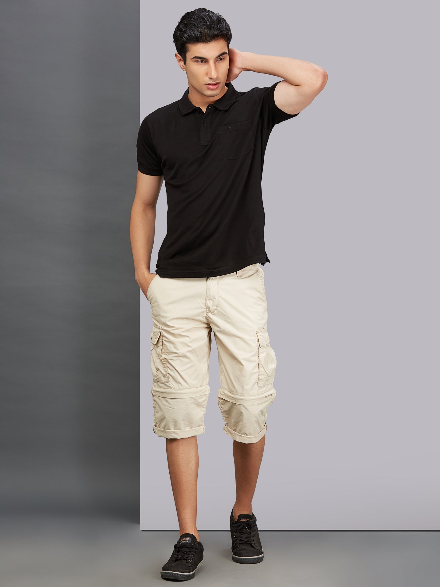 Detachable Cargo Pocket Beige Shorts