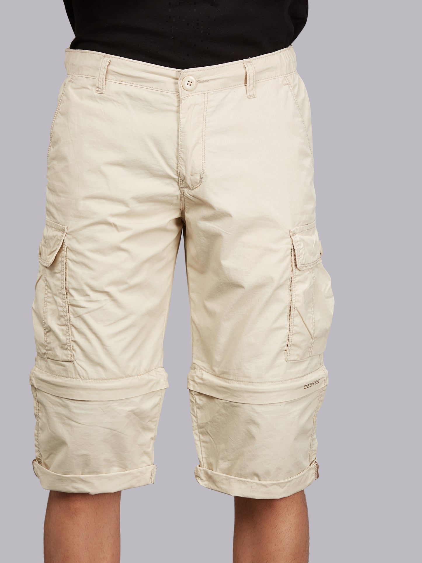 Detachable Cargo Pocket Beige Shorts
