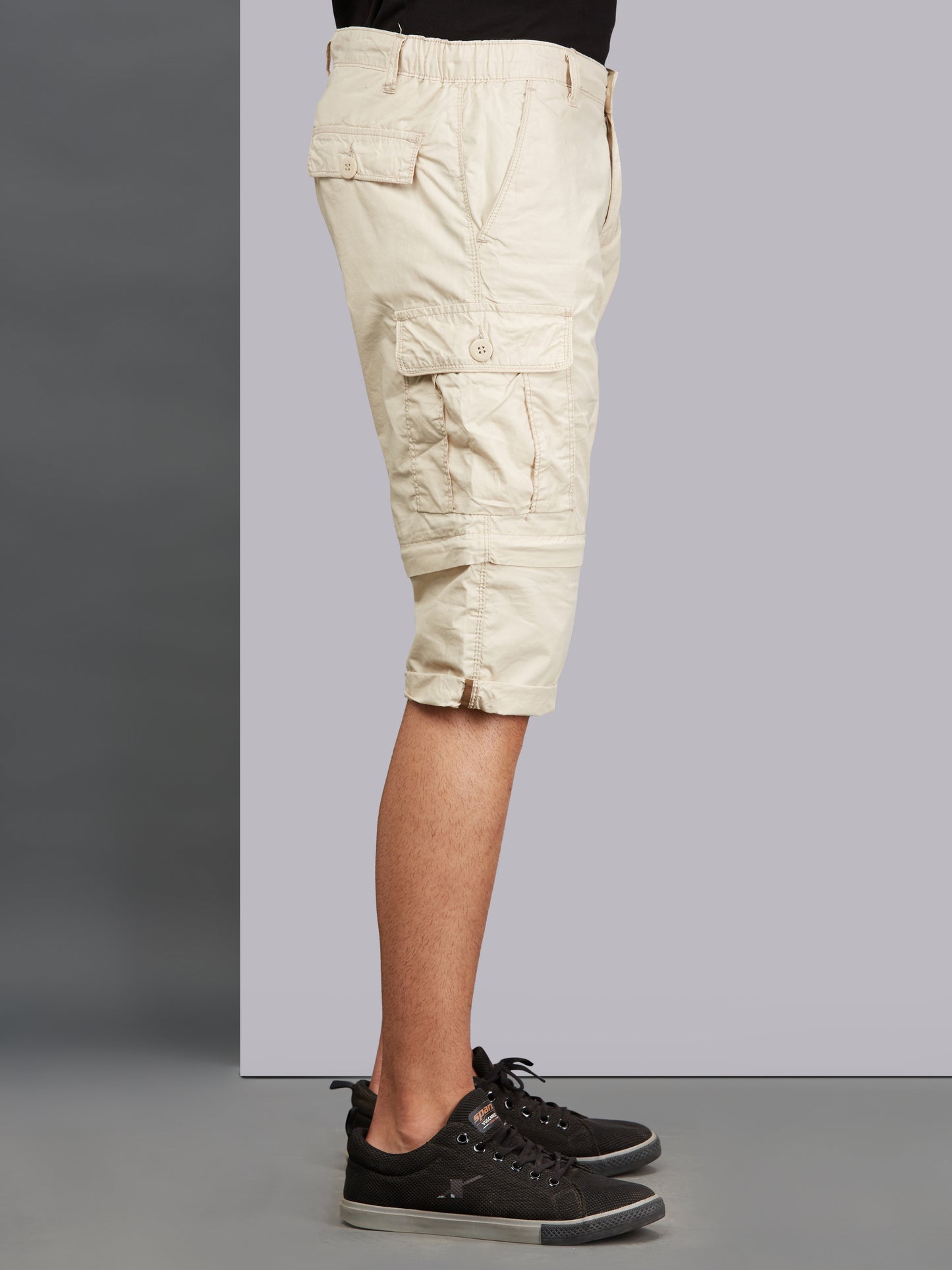 Detachable Cargo Pocket Beige Shorts