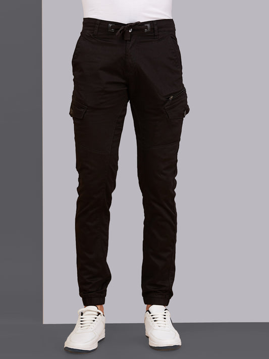 Multi Pocket Stretchable Black Cargo
