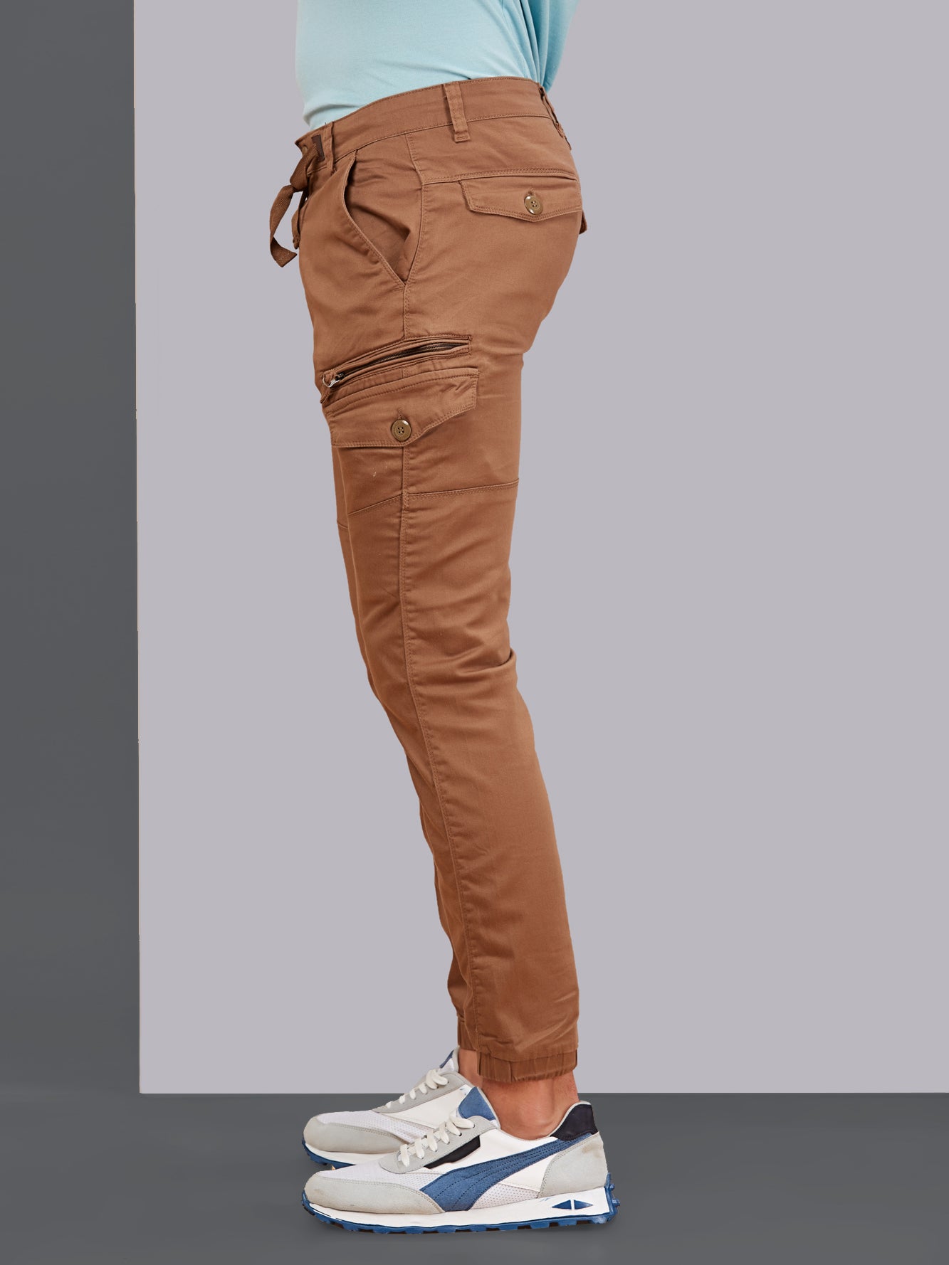 Multi Pocket Stretchable Brown Cargo
