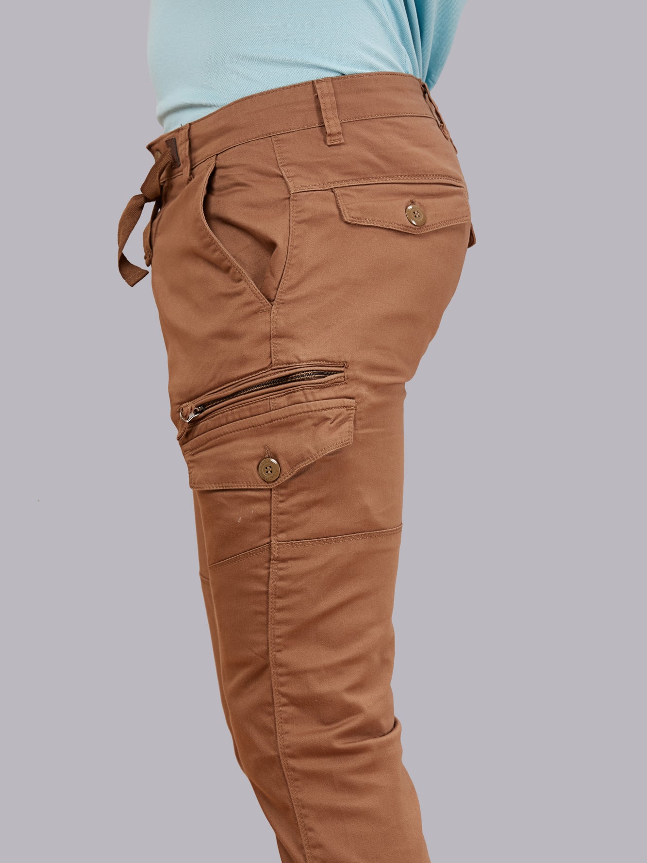 Multi Pocket Stretchable Brown Cargo