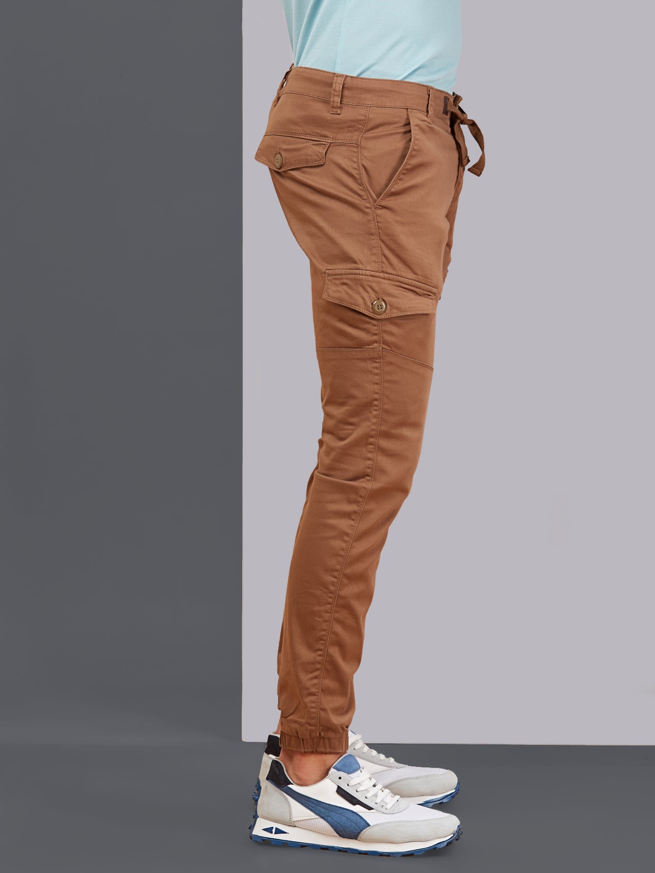 Multi Pocket Stretchable Brown Cargo