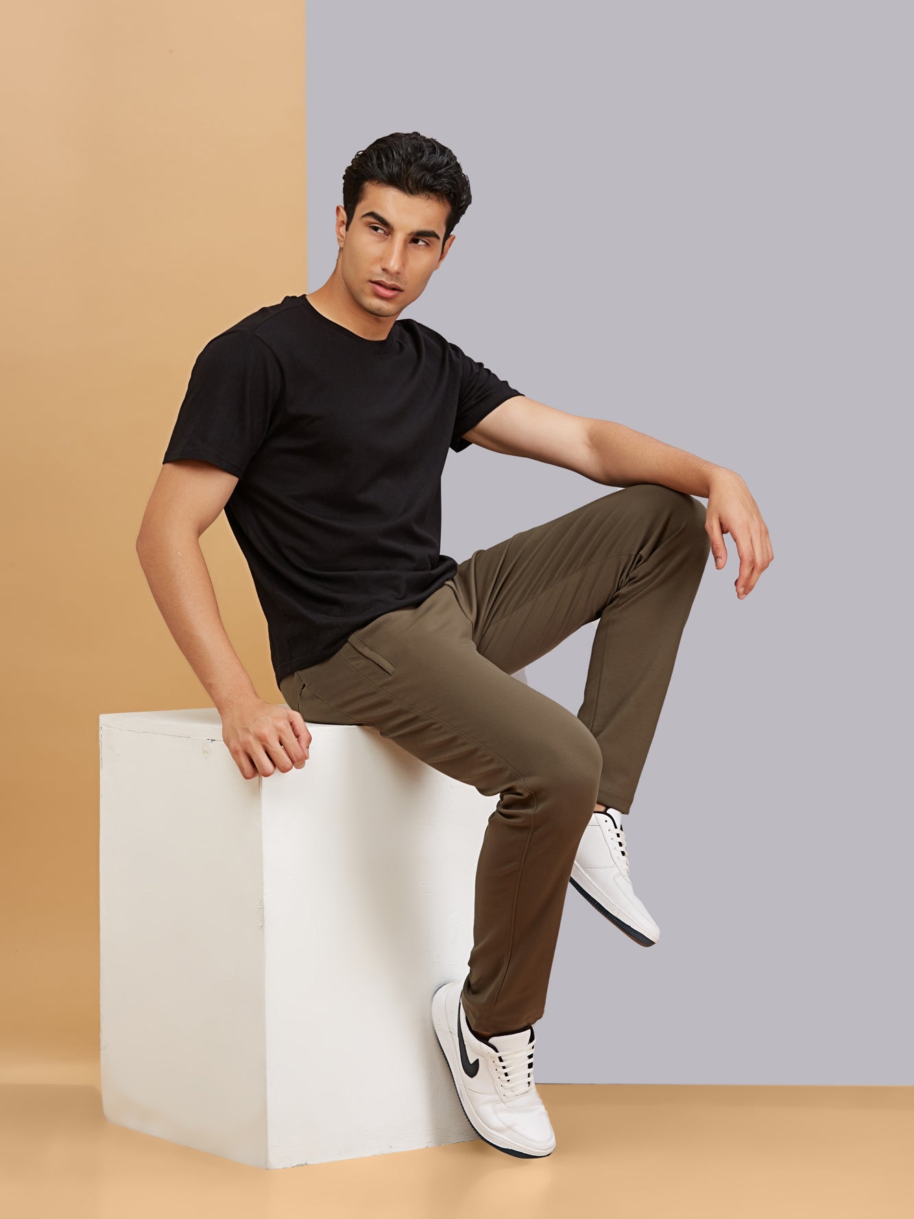 Men Printed Stretchable Track Pant-Grey Milange