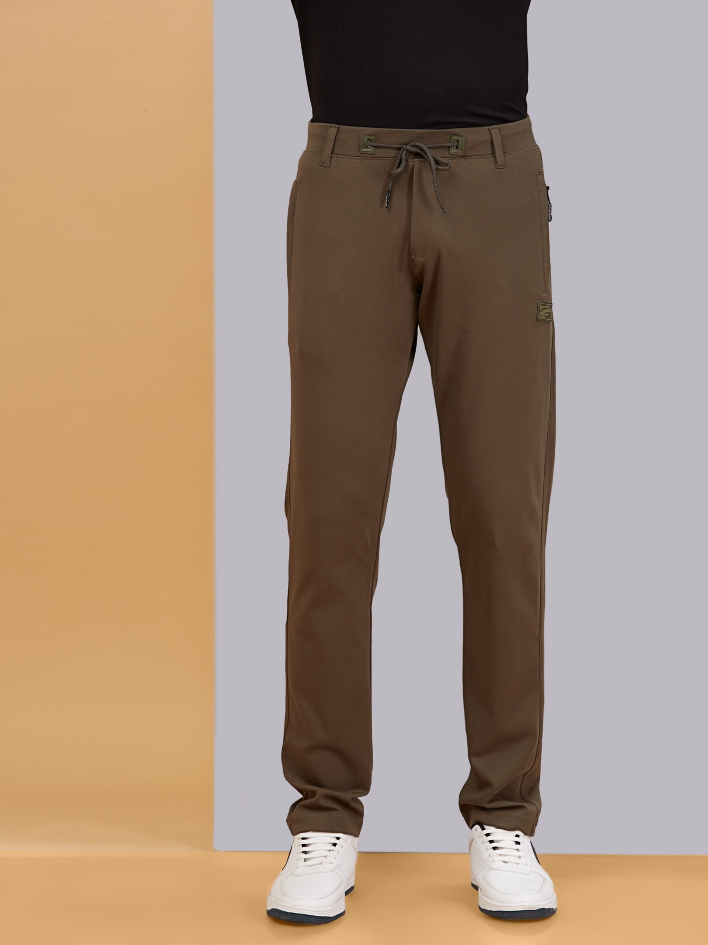Men Printed Stretchable Track Pant-Grey Milange