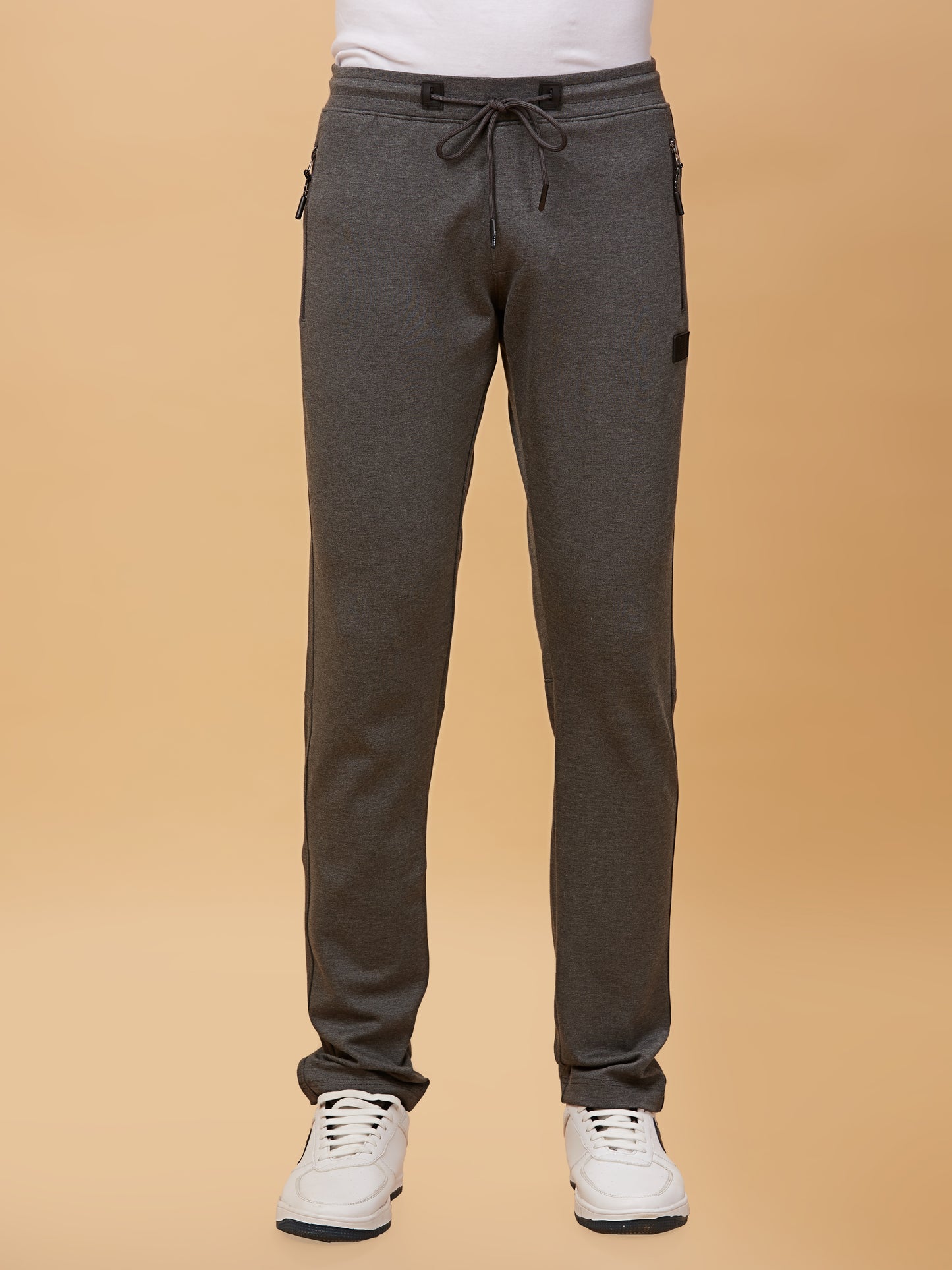 Men Printed Stretchable Track Pant-Grey Milange