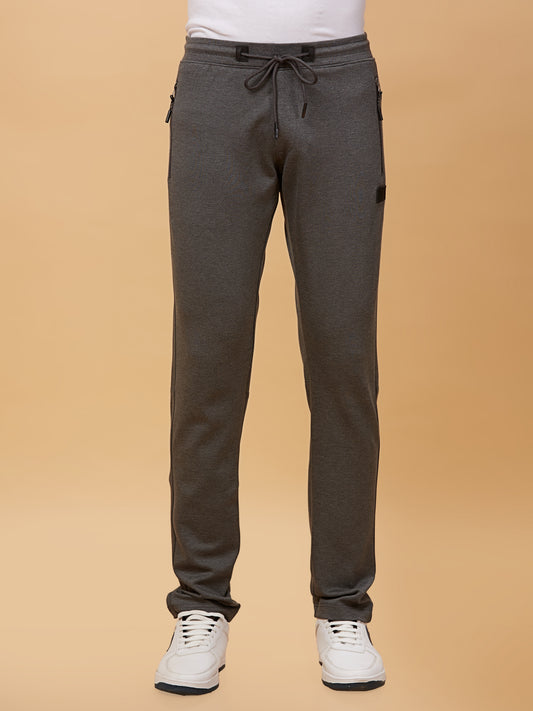 Men Printed Stretchable Track Pant-Grey Milange