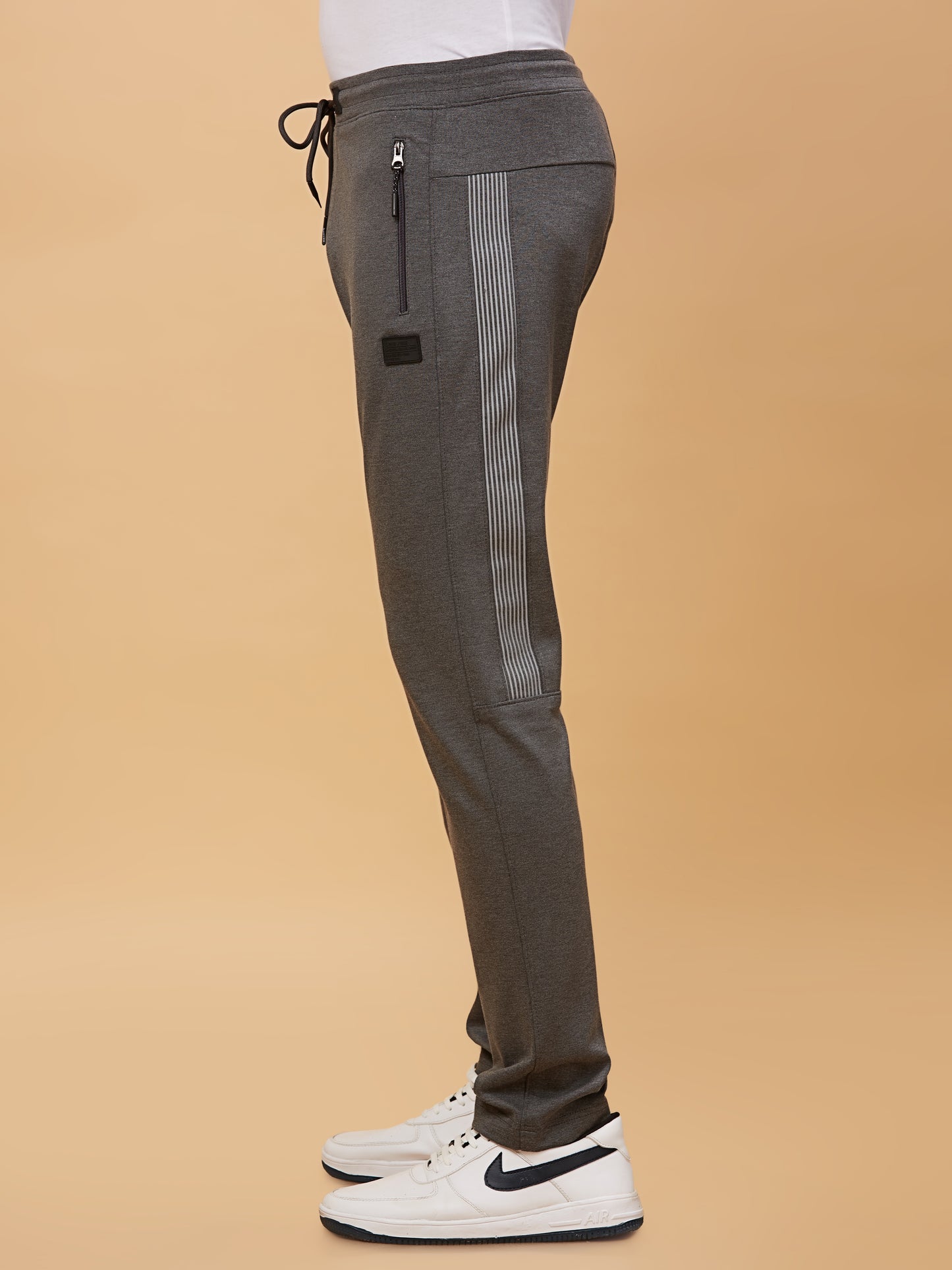 Men Printed Stretchable Track Pant-Grey Milange