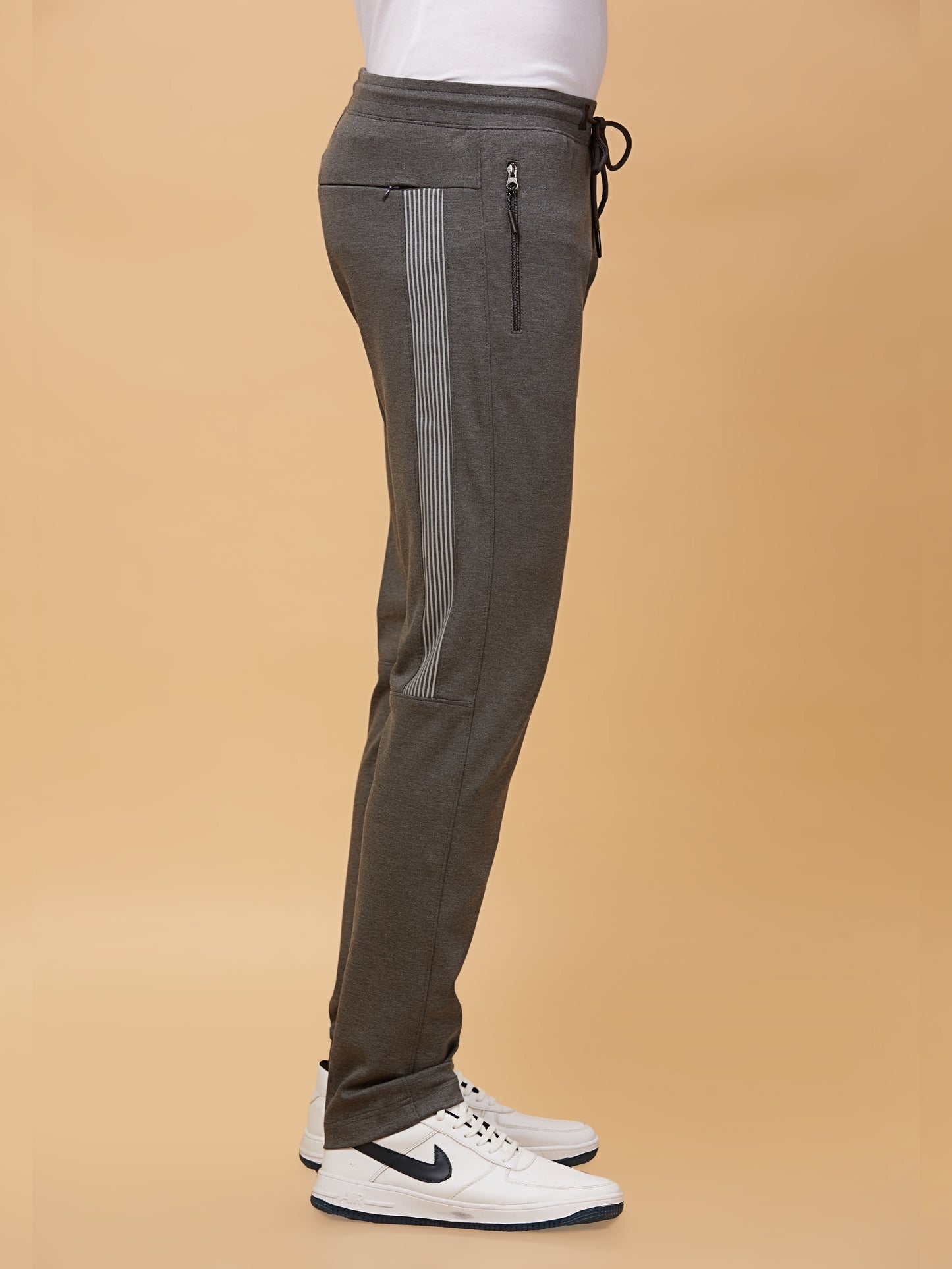 Men Printed Stretchable Track Pant-Grey Milange