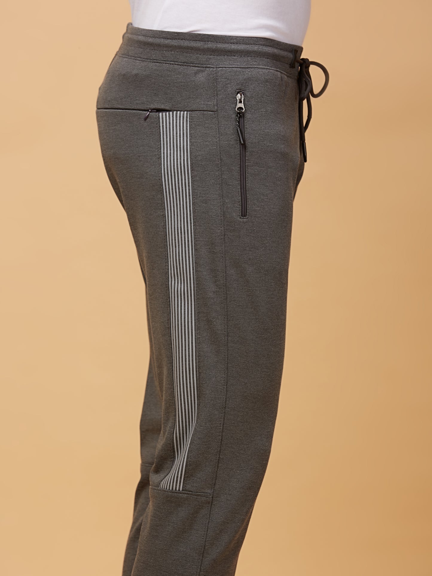 Men Printed Stretchable Track Pant-Grey Milange