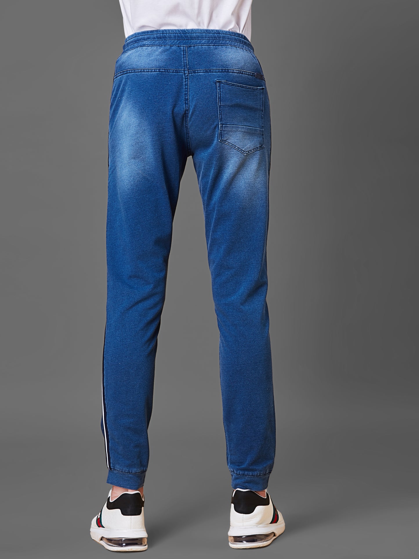 Elasticated Knit Denim Stretchable Light Blue Lounge Pants with Side tape