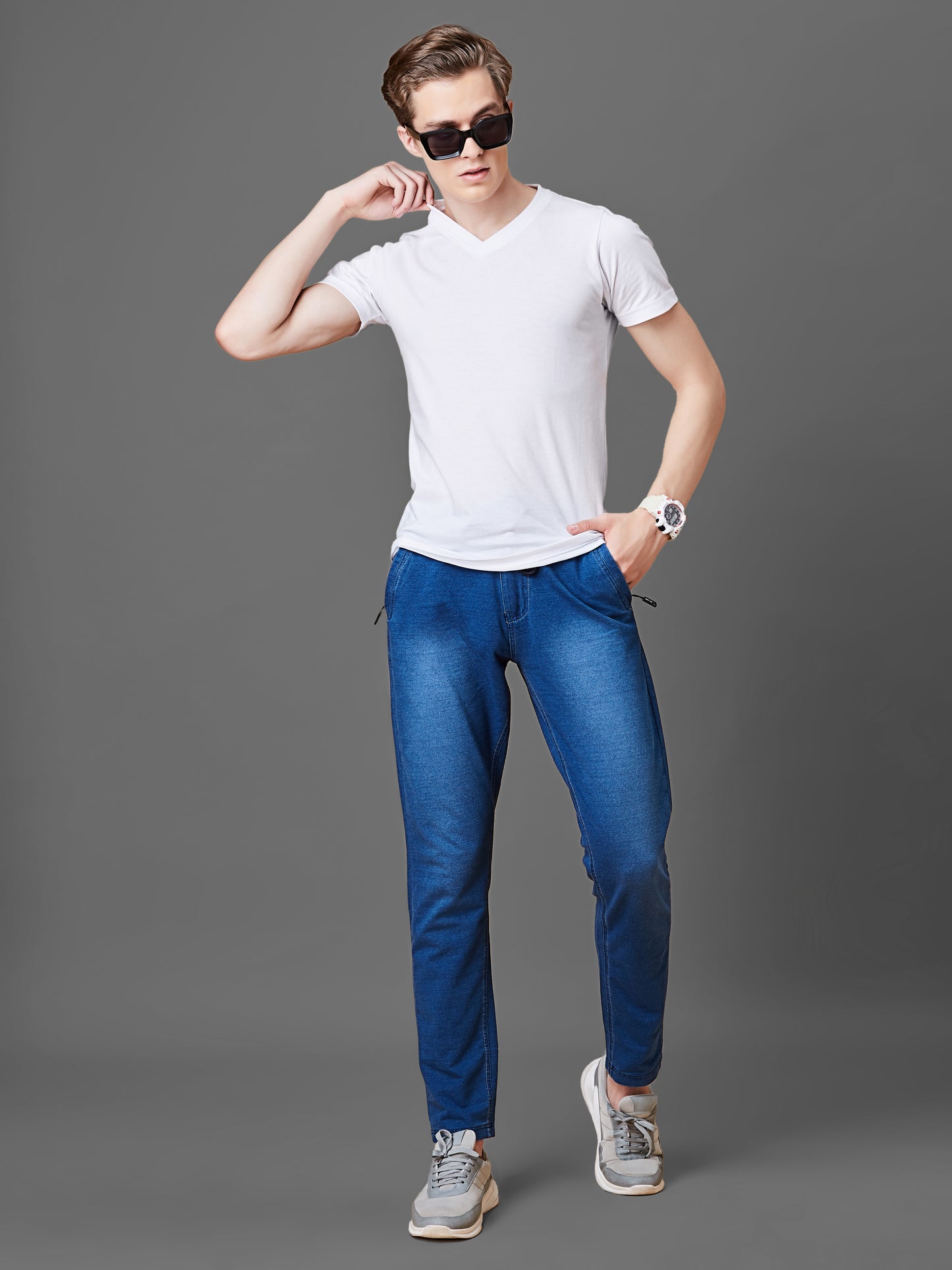 Elasticated Knit Denim Stretchable Light Blue Lounge Pants