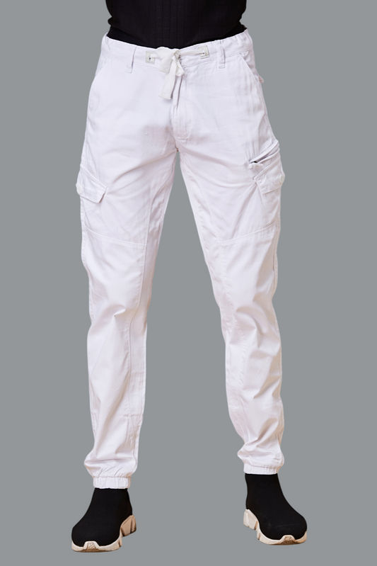 Multi Pocket Stretchable White Cargo