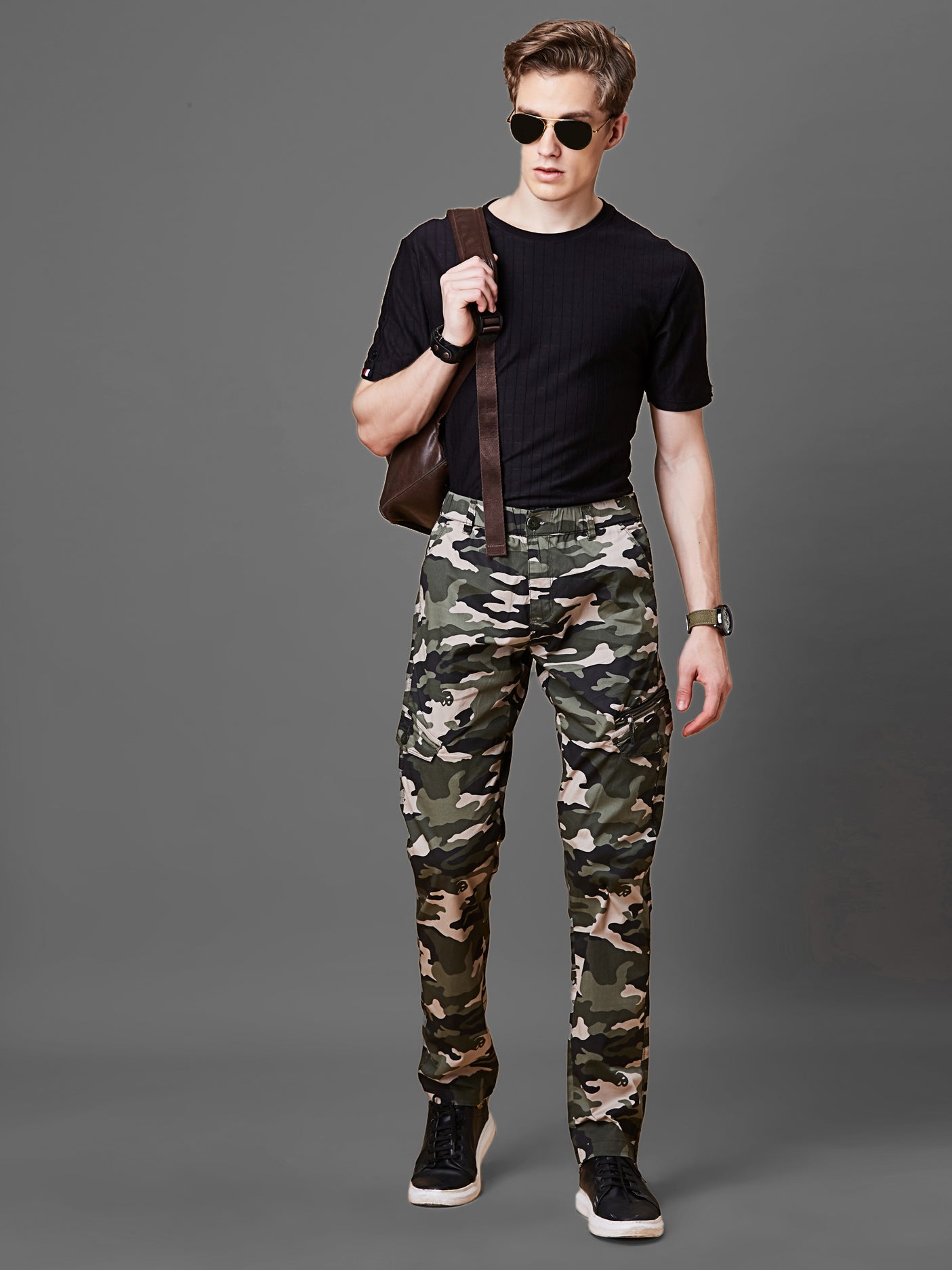 Elasticated Waist Multi Pocket Stretchable Camo Lounge Pants