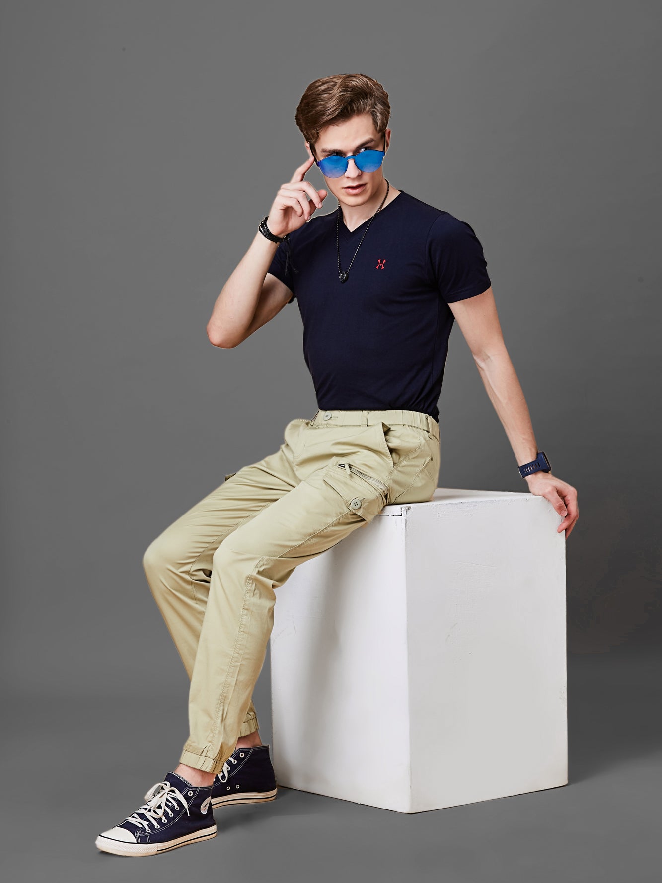 Elasticated Waist Multi Pocket Green Jogger Lounge Pants