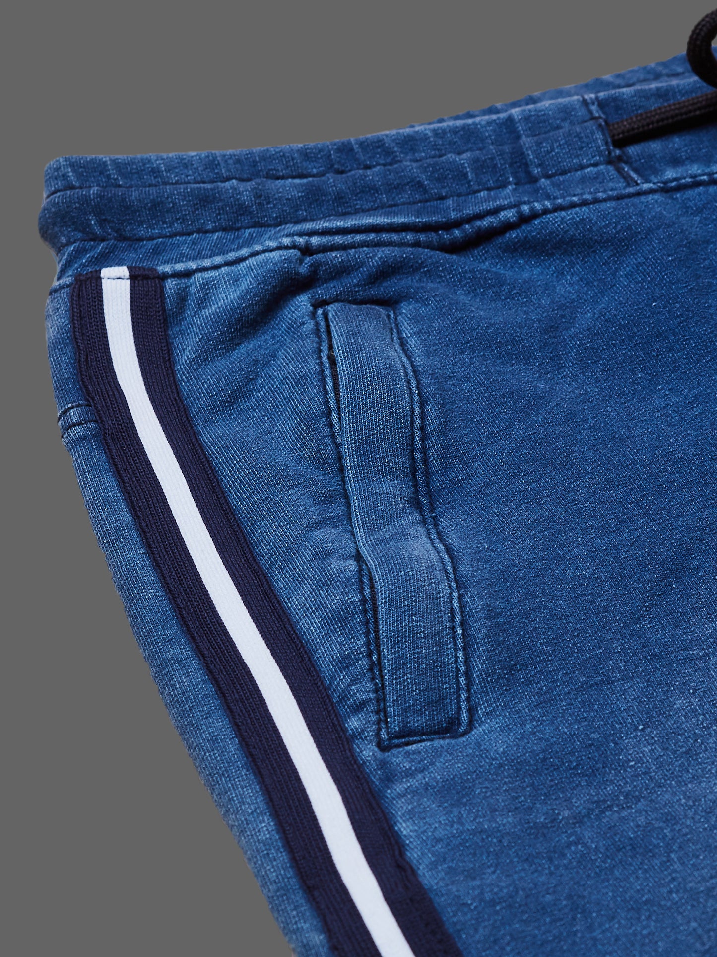 Elasticated Knit Denim Stretchable Light Blue Lounge Pants with Side tape