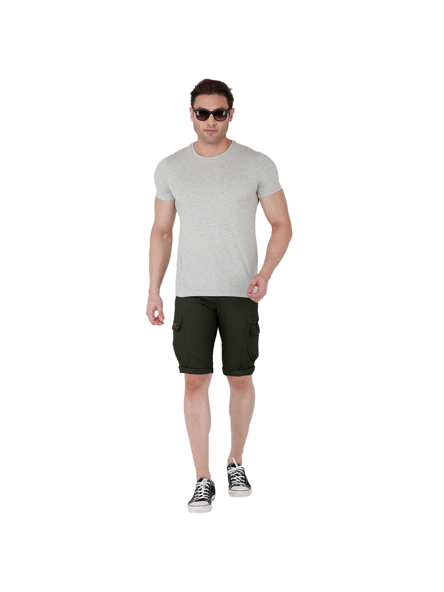 Solid Men Olive Three Fourths