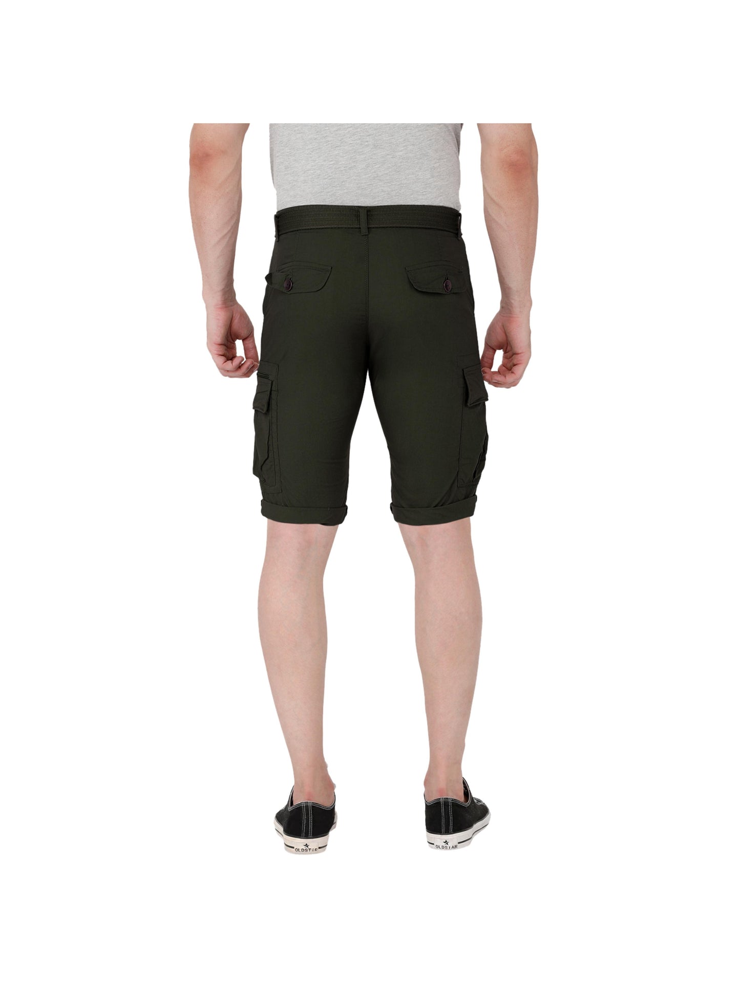 Solid Men Olive Three Fourths