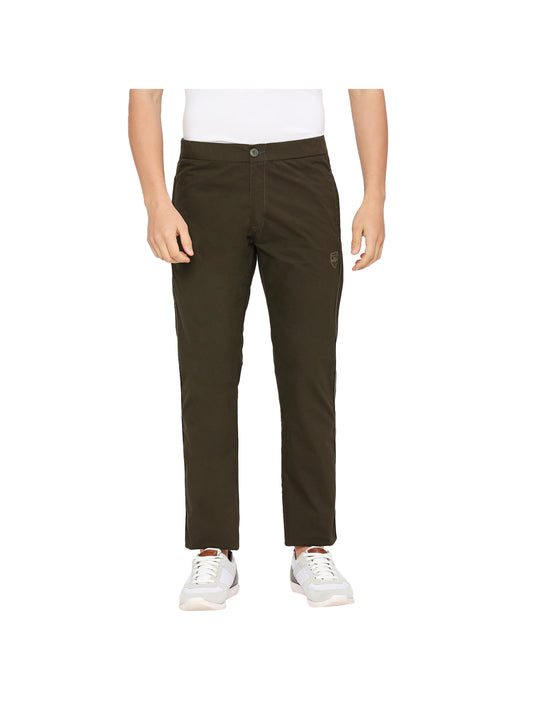 Men Olive Solid Track Pants