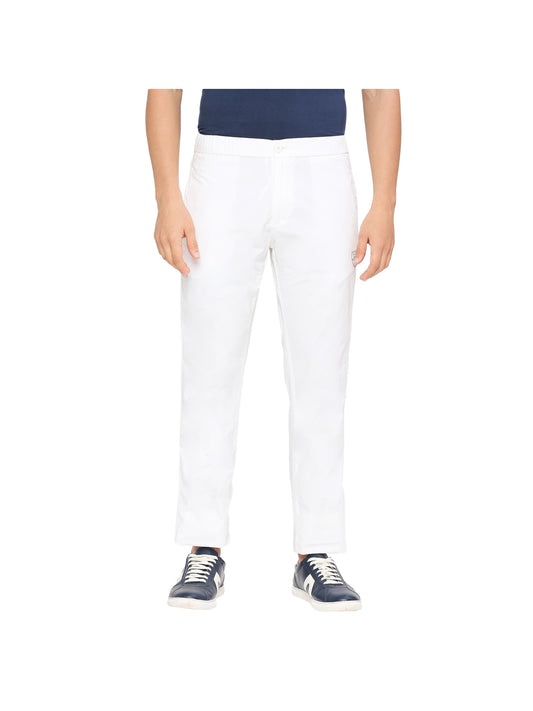Men White Solid Track Pants