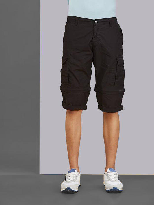 Detachable Cargo Pocket Black Shorts